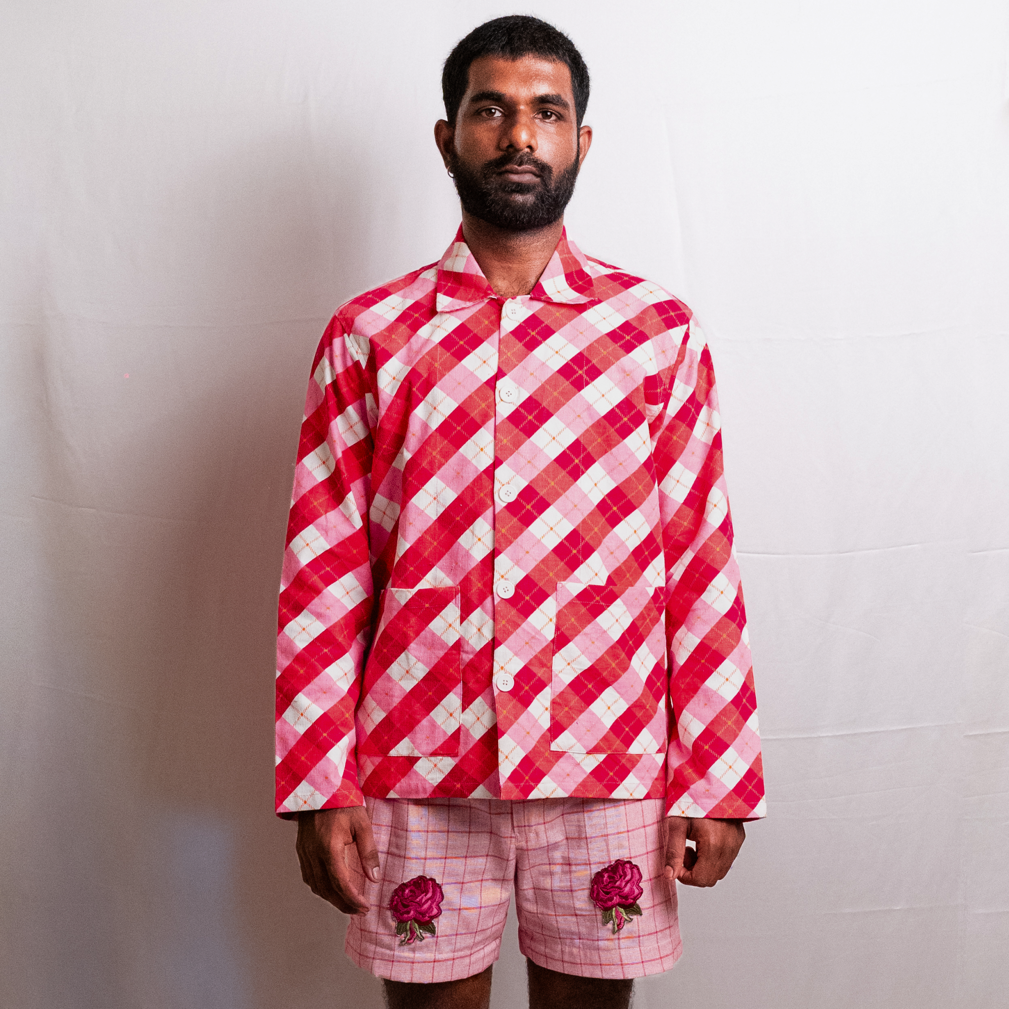 Pink Argyle Suede Jacket