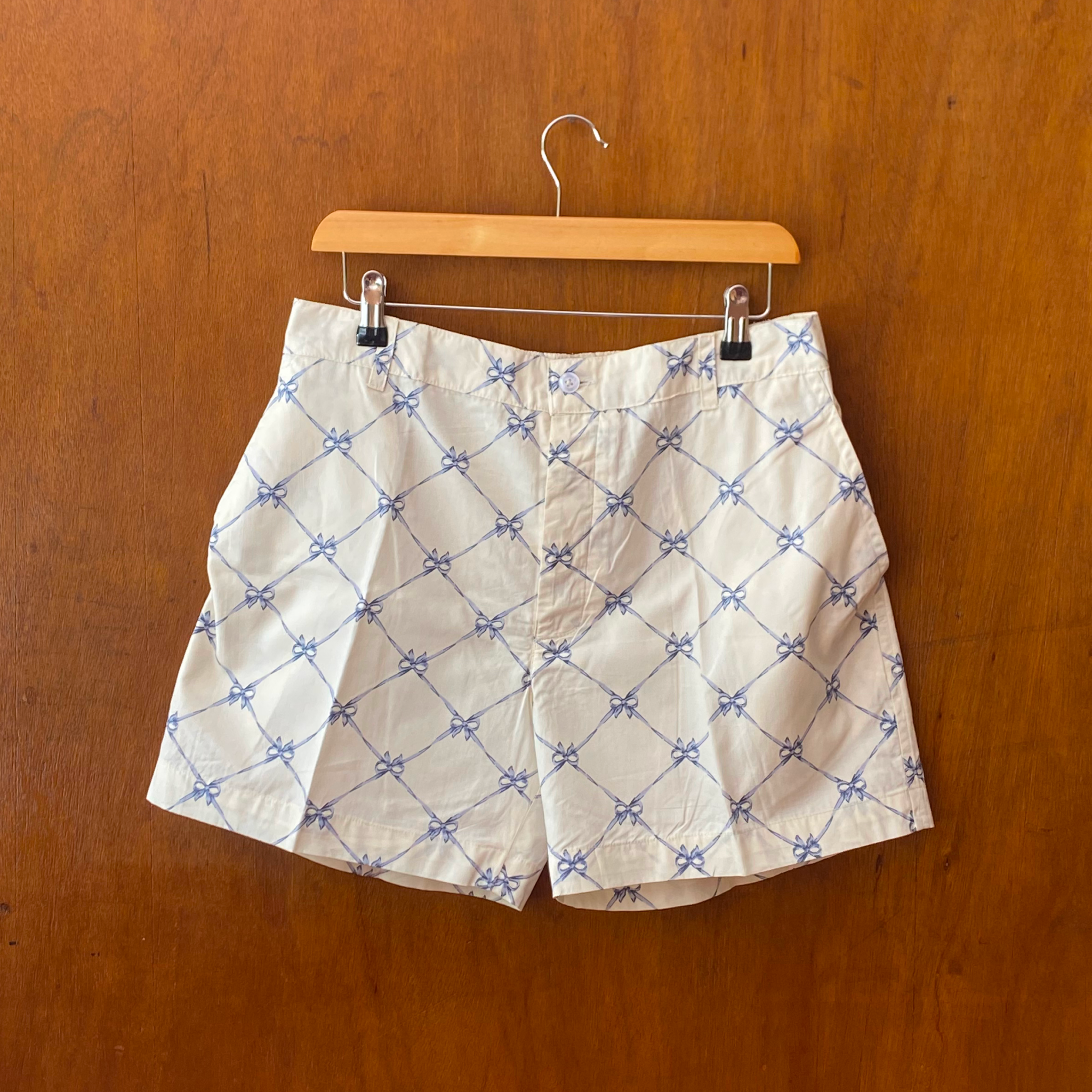 White Blue Ribbon Short Pants