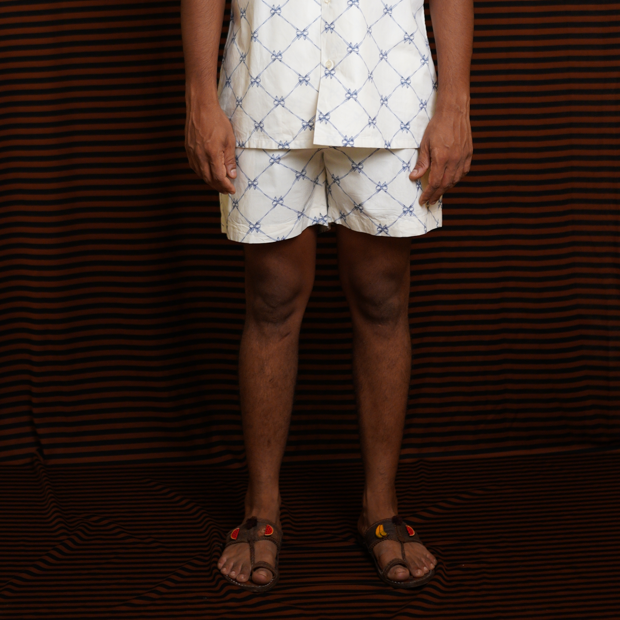 White Blue Ribbon Short Pants