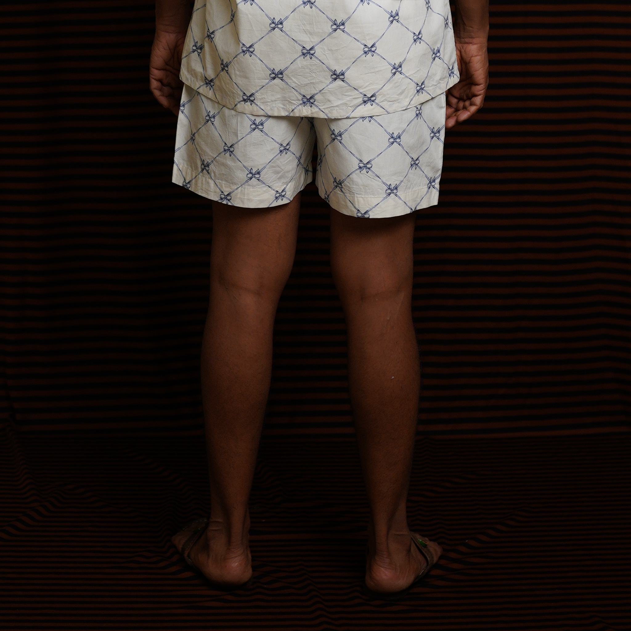 White Blue Ribbon Short Pants