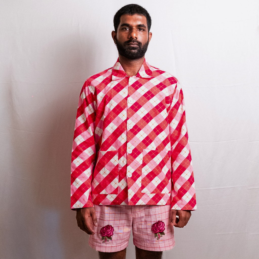 Pink Argyle Suede Jacket