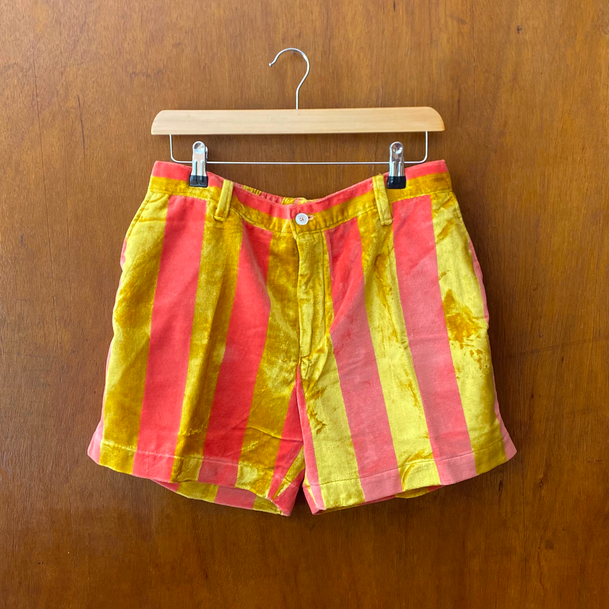 Gold and pink Striped velvet Shorts