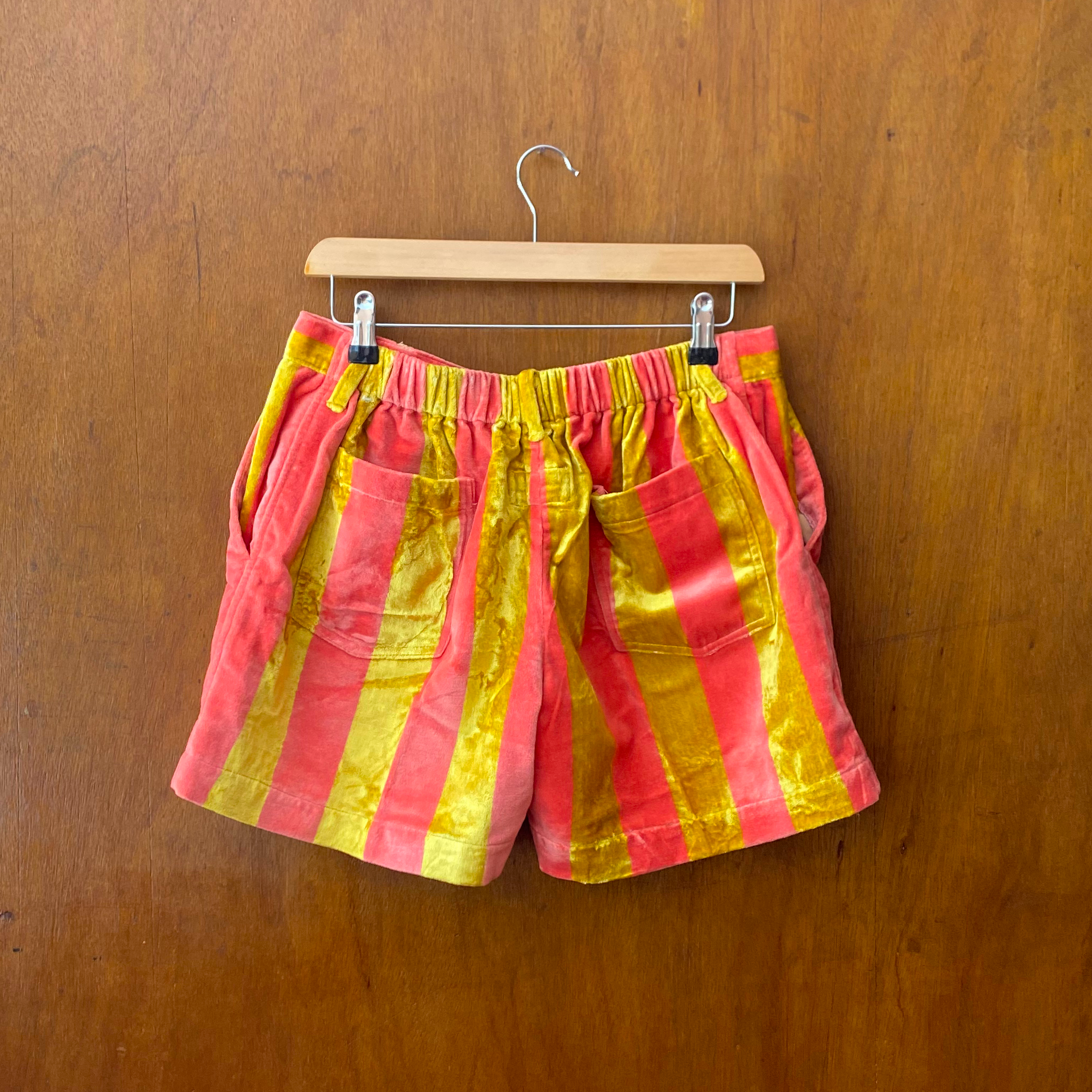Gold and pink Striped velvet Shorts