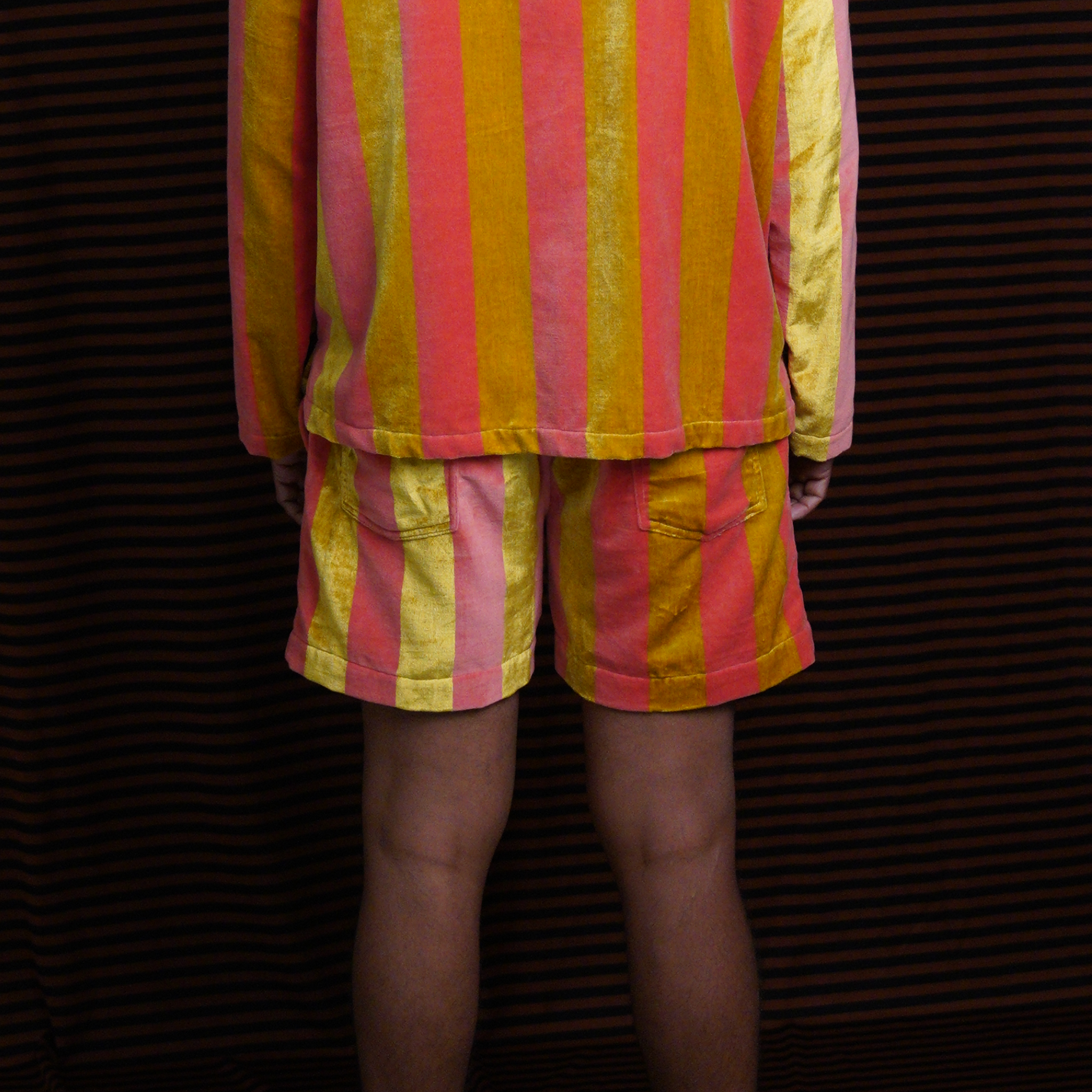 Gold and pink Striped velvet Shorts