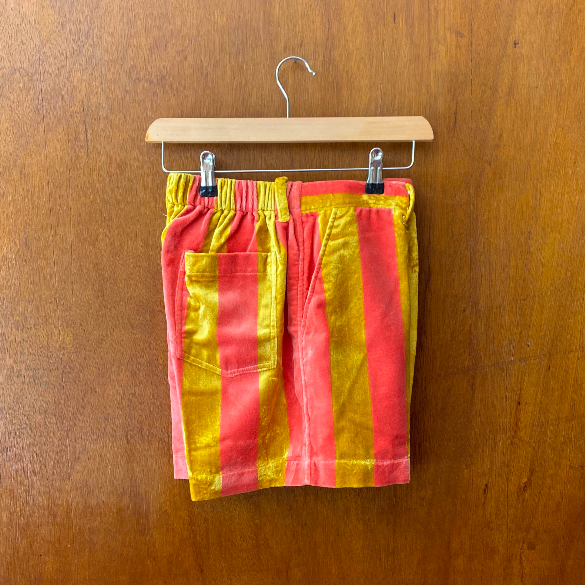 Gold and pink Striped velvet Shorts