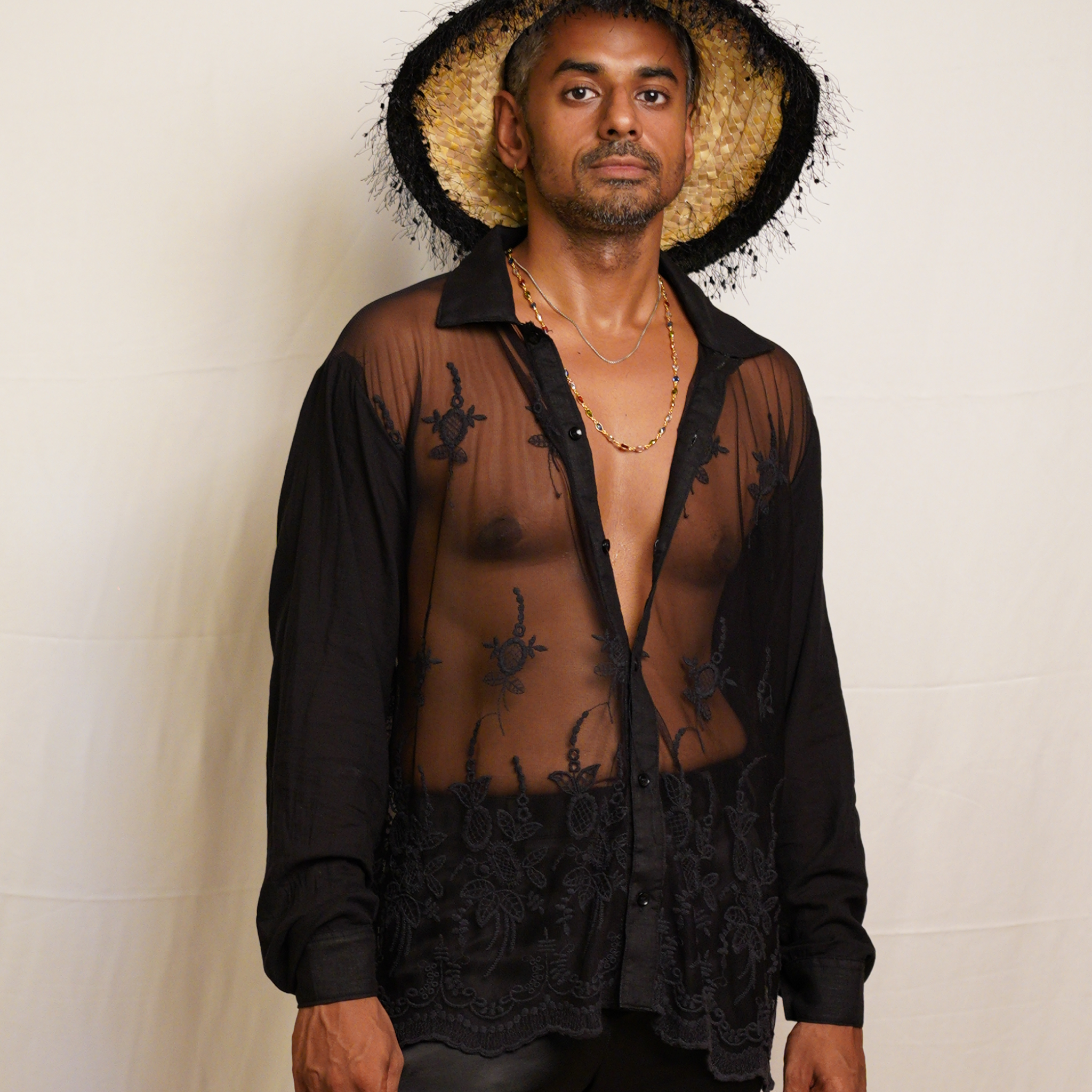 Black embroidered Sheer shirt