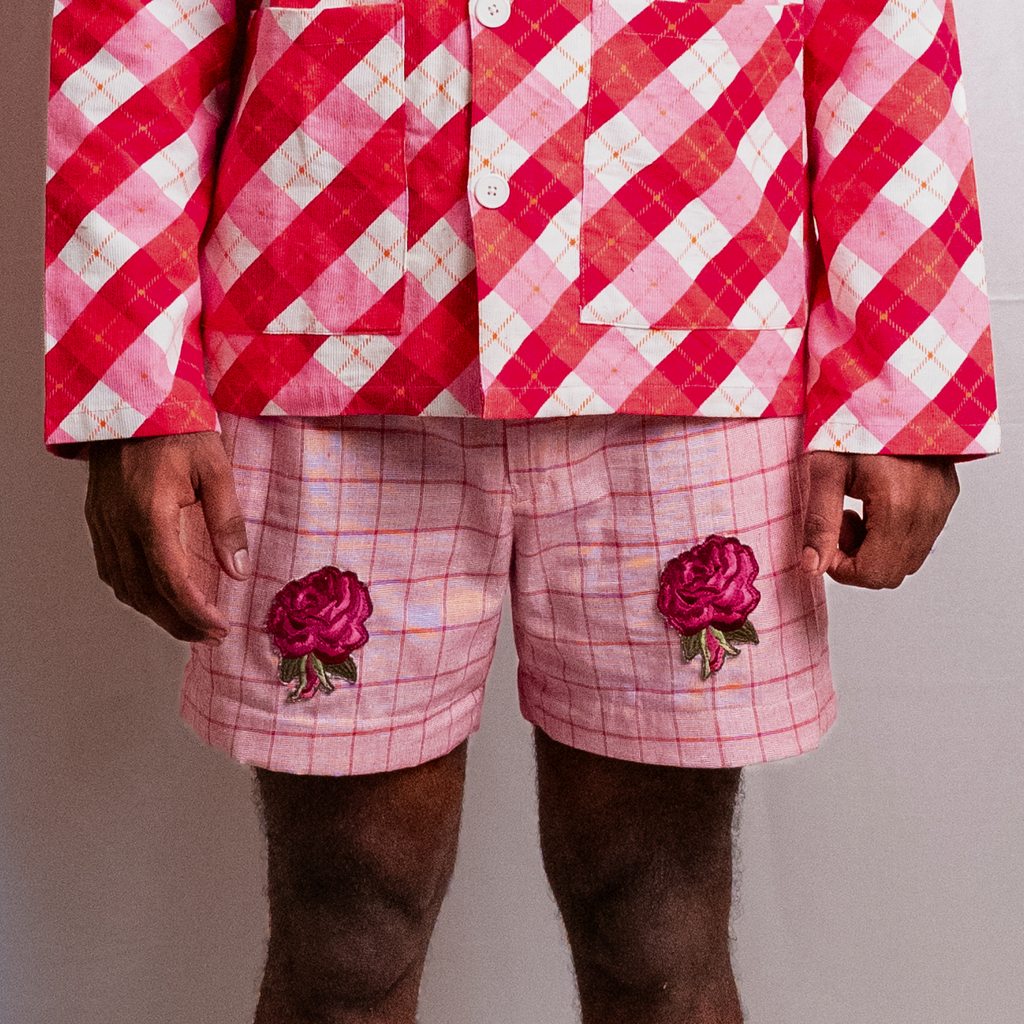 Pink handloom Cotton Shorts